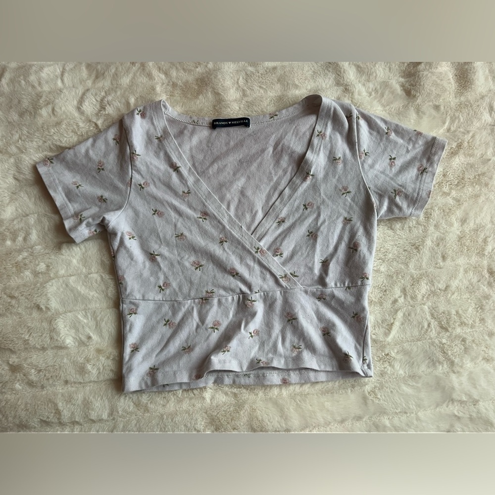 brandy melville floral crossover crop top